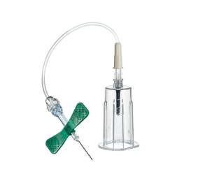 Игла-бабочка с луэр-адаптером и держателем ("SAFETY" 21Gх3/4" 10 см, зеленая, 0,8х19 мм)